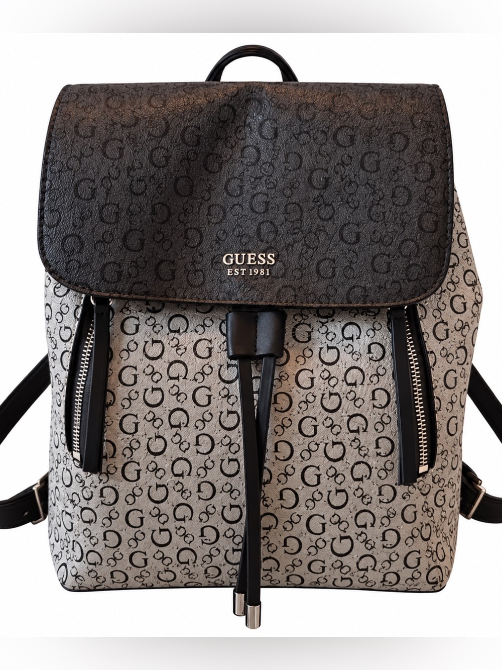 GUESS Monogram Flap Backpack + Quilted Mini Backpack Set - Picture 2 of 7